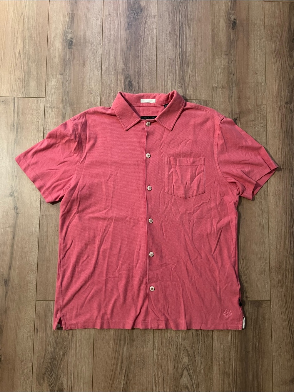 Ted Baker Short-Sleeve Button-Down Shirt Salmon Large